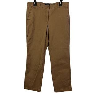 Talbots Womens Brown Khaki Flat Front High Rise Stretch Cotton Pants Casual 12